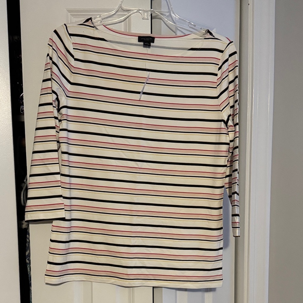 Ann Taylor-NWT Long Sleeve Striped Tee - Black, White, Pink